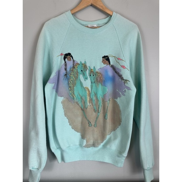 Lee Tops - Vintage 90's Sturdy Sweats by Lee Women's Sweatshirt Southwestern Art Horses L